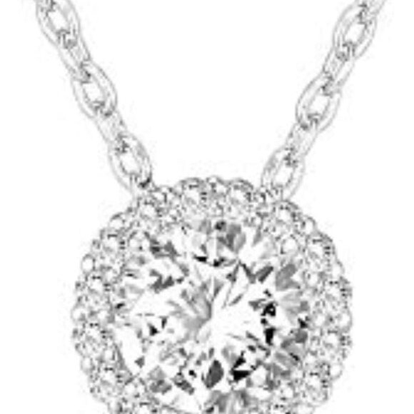 14K Gold Plated Post Faux Diamond Round Solitaire Pendant Halo Necklace | Gold N - Picture 3 of 5